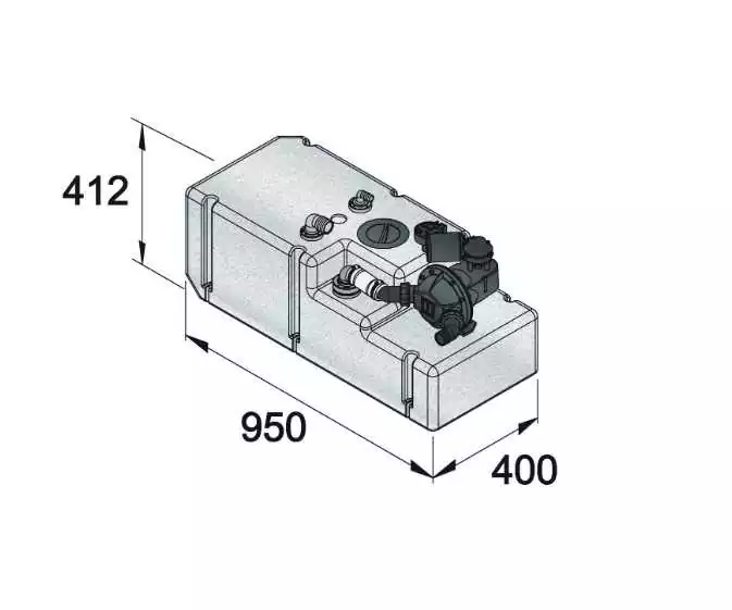 Systeme de réservoir eaux usées 88 litres inclus pompe flotteur et tube 24 Volt