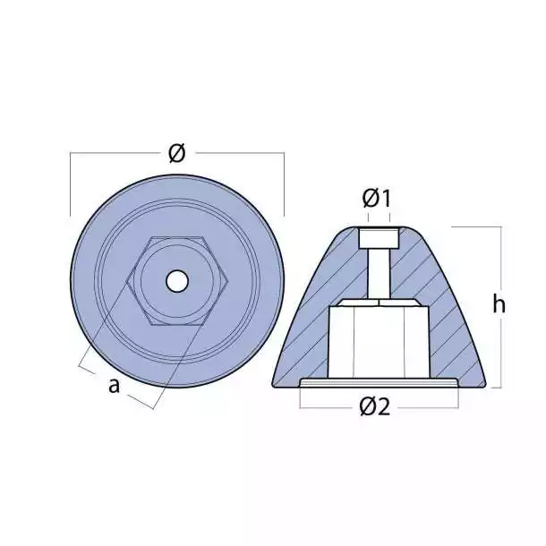 Anode zinc pour propulseur Quick BTQ250 – Ø59 mm – hauteur 44 mm