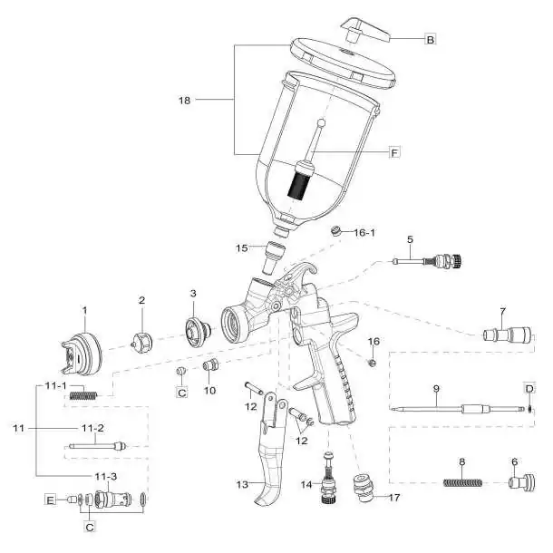 Pistolet à peinture AZ3 HTE-S impact avec godet 600ML buse 1,3mm