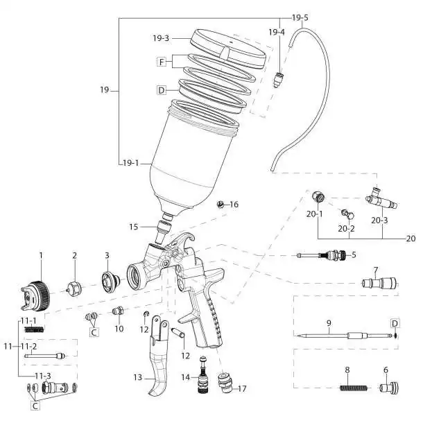 Pistolet à peinture AZ3 HTE P.A.S. concept avec godet 600ML buse 2,0mm