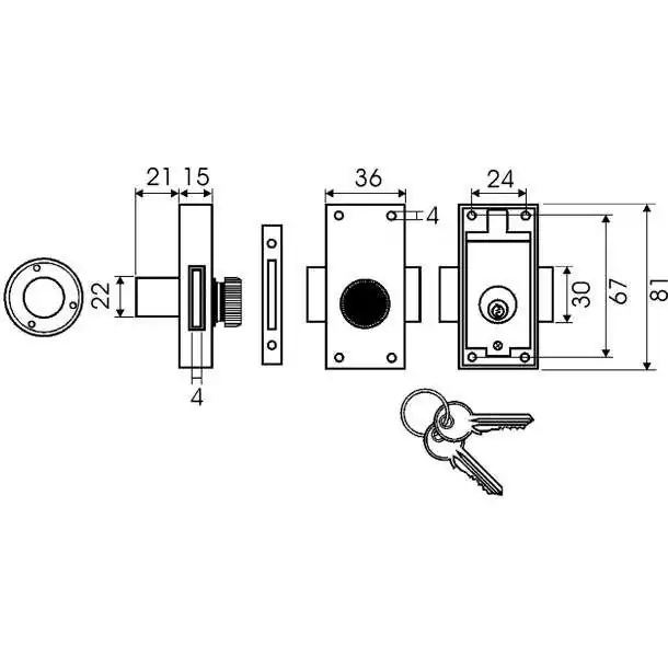Verrou marine à barillet diamètre 22 mm Longueur 21mm