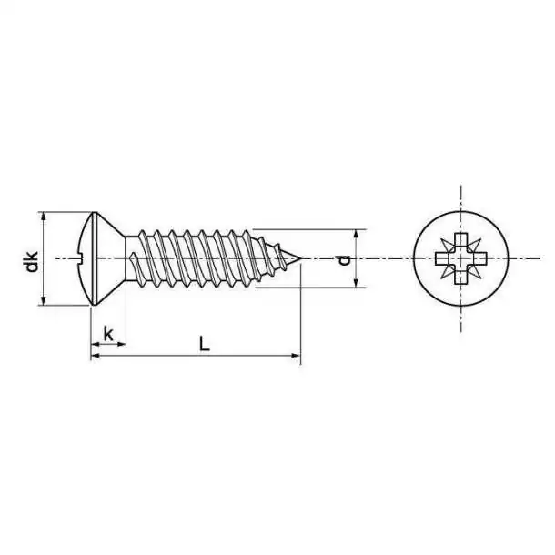 Vis à tôle tête fraisée bombé cruciforme Inox A4 diamètre 3,9 x Longueur 32mm