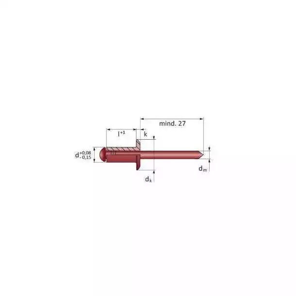 Rivet aveugle ouvert alu/alu TP 3,2 x 12mm Vendu par 100