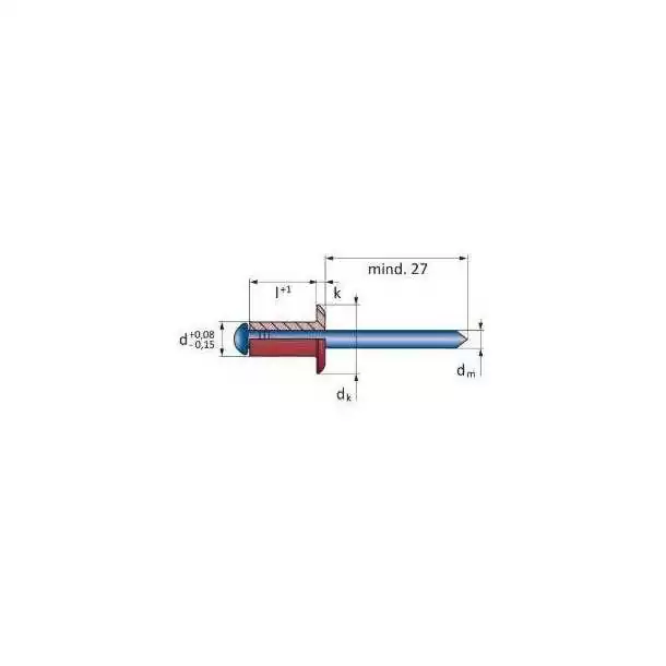 Rivet aveugle ouvert alu/acier TP 4,8 x 14mm Vendu par 100