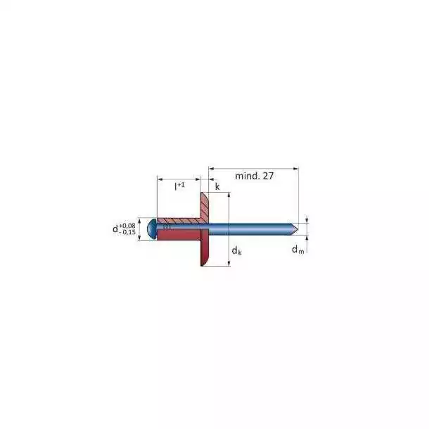 Rivet aveugle ouvert alu/acier TP 4,8 x 18mm Vendu par 100
