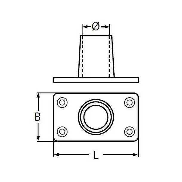 Platine de balcon rectangulaire inox A4 90° diamètre 22mm