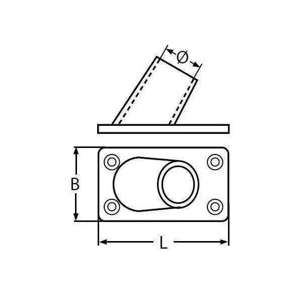 Platine de balcon rectangulaire inox A4 60° diamètre 22mm