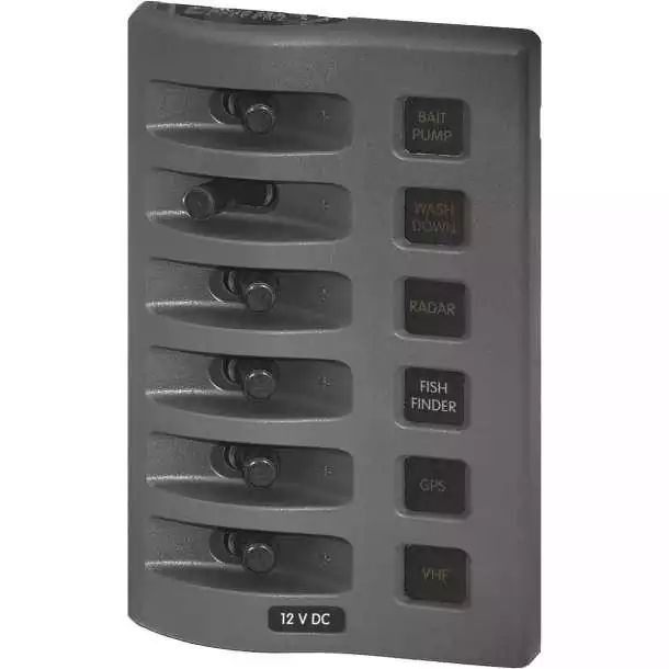 Panneau WeatherDeck IP67 12V 6 interrupteurs gris tableau extérieure