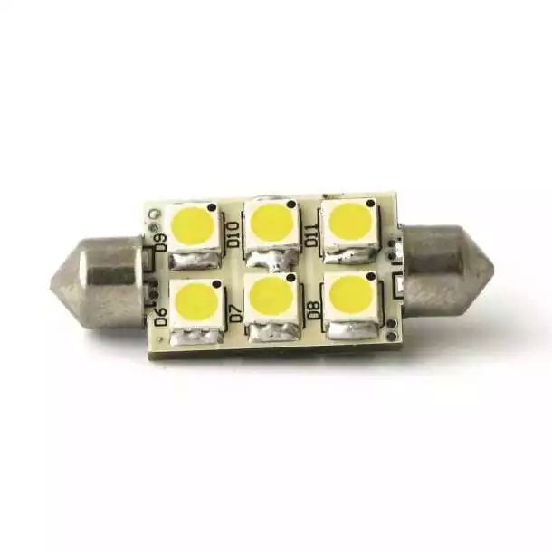 Navette SV8.5 8-35V 1W 6 LED blanc froid 42x16mm