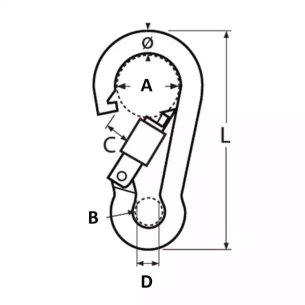 Mousqueton pompier avec vis de sécurité A4 diamètre 7 x 70mm