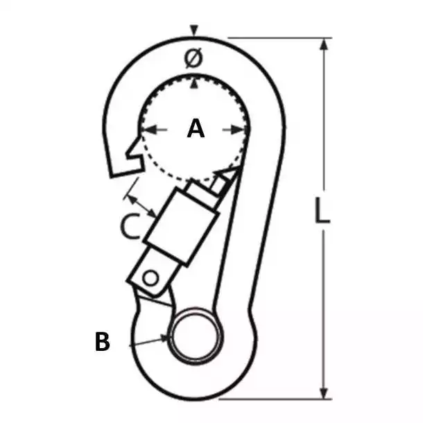 Mousqueton pompier à oeil avec vis de sécurité A4 diamètre 6 x 60mm