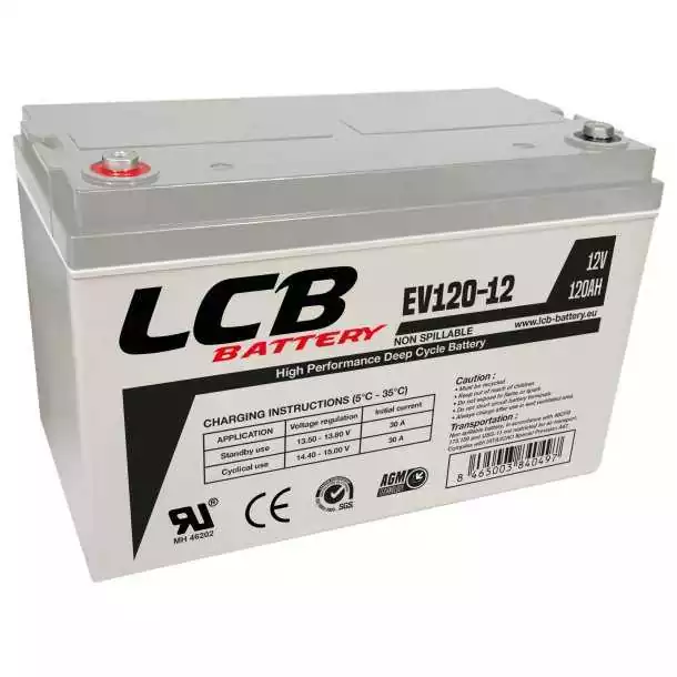 Batterie marine sans entretien AGM EV 12V 120A dimensions 330 x 217 x 174mm