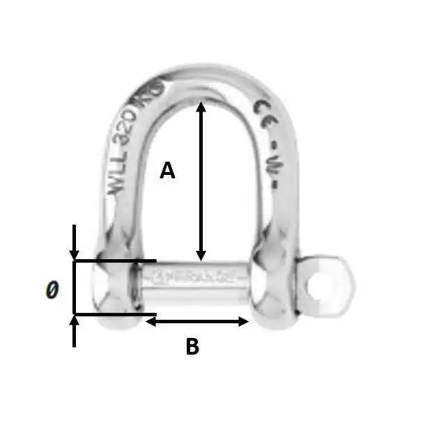 Manille à axe 6 pans creux droite diamètre 8mm hauteur intérieure 26mm charge 960Kg