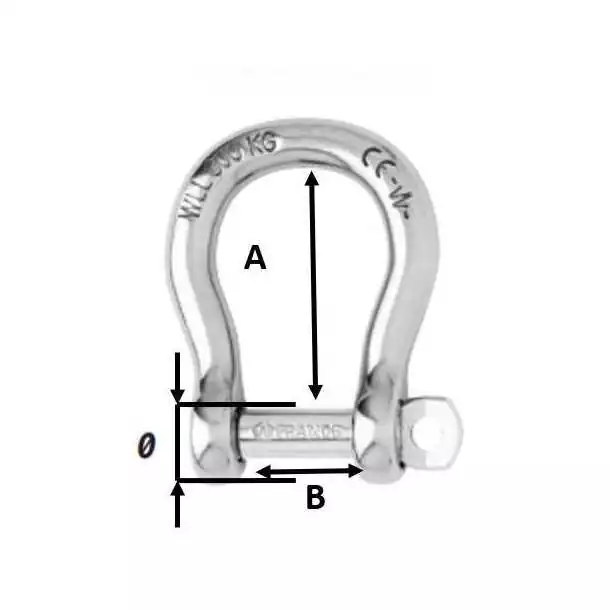 Manille Lyre autobloquante inox diamètre 8mm Hauteur intérieure 37mm charge 1000Kg