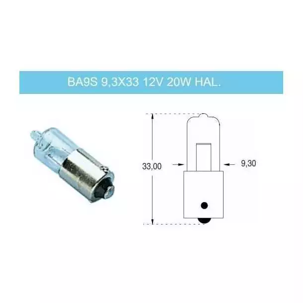 Ampoule halogène 12V 20W Culot Dimensions BA 9s 