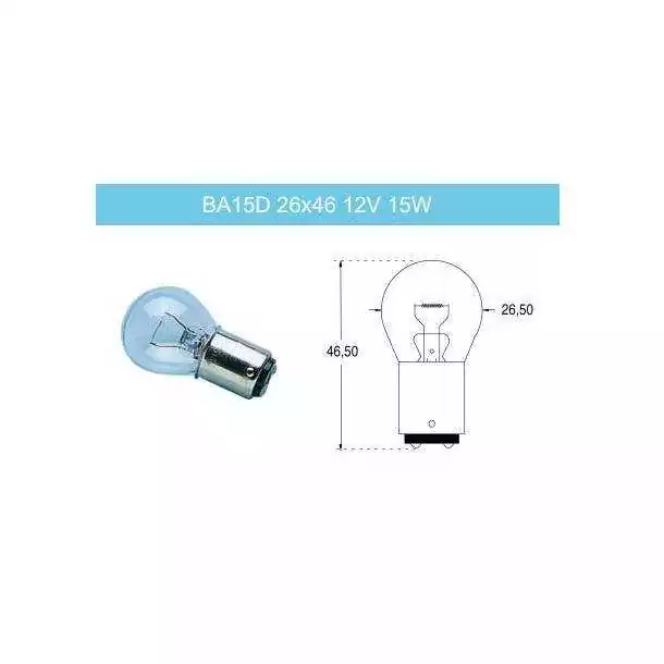 2 Ampoules poirettes 12V 15W Culot Dimensions BA 15d 