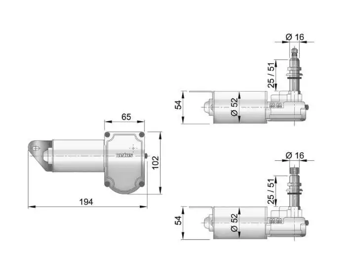 Moteur essuie-glace 12 V arbre court 2 vit. et retour à l'arret et 2 conn. avec racc. DIN
