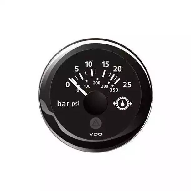 Manomètre pression d'huile VDO ViewLine noir 25 bar 350 psi Ø52 mm 12/24 V