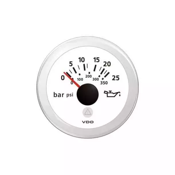 Manomètre pression d'huile VDO ViewLine blanc 25 bar 350 psi Ø52 mm 12/24 V
