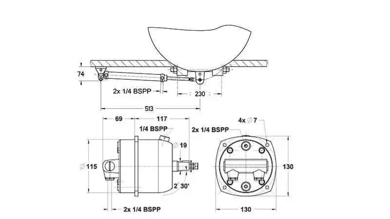 Kit de direction hydraulique LS 26 B – Pompe 26HB-CAR – Moteurs hors-bord jusqu’à 175 CV – Montage latéral – Flexible 8 m
