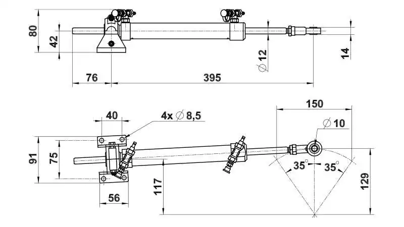 Vérin VHM 26 DTP avec raccord moteur inboard jusqu’à 27 m.kg