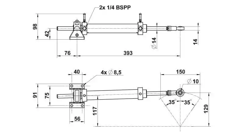 Vérin hydraulique VHM 28 DTP bateau à moteur inboard jusqu’à 30 m.kg