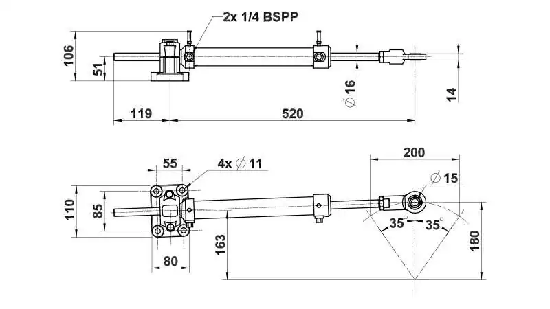 Vérin hydraulique VHM 32 DTP pour bateau à moteur inboard jusqu’à 50 m.kg