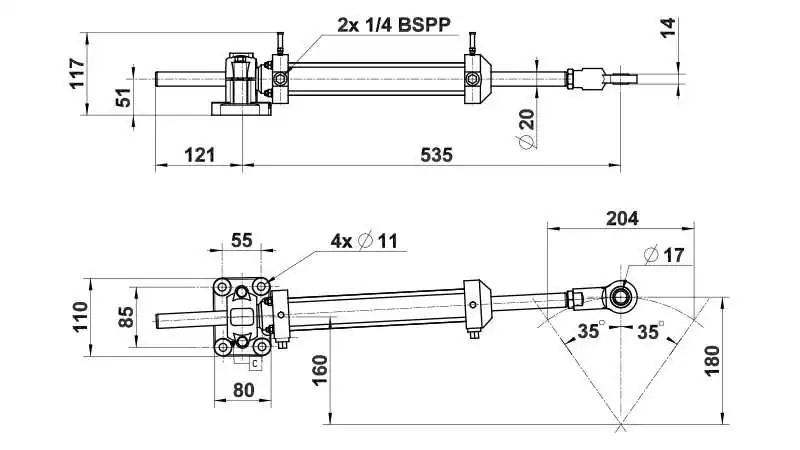 Vérin hydraulique VHM 40 DTP pour bateau à moteur inboard jusqu’à 84 m.kg