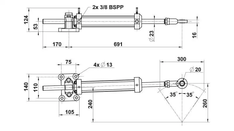 Vérin hydraulique VHM 50 DTP C300 moteur inboard jusqu’à 240 m.kg