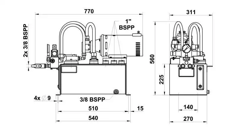Centrale hydraulique L&S HF1,9-11 24 V – débit 11 L/min – réservoir 25 L
