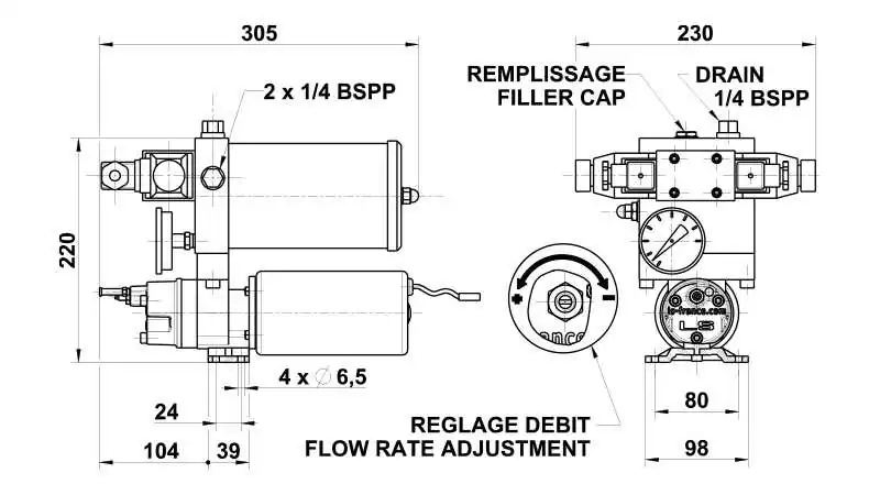 Groupe hydraulique L&S EV2 12 V à débit réglable 0,2 à 2 L/min – non réversible