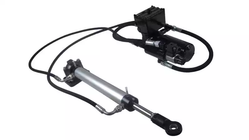 Ensemble verin linéaire hydraulique 40T 254 BP Newave 12V débit fixe Ensemble verin linéaire hydraulique 40T 254 BP Newave 12V débit fixe