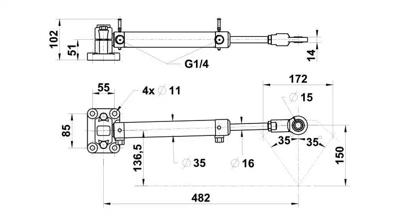 Verin hydraulique simple tige VHM 32ST 16 C172 pour ensemble linéaire LS