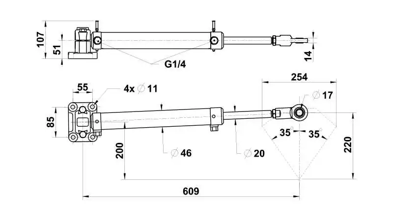 Verin hydraulique simple tige VHM 40T C254 pour ensemble linéaire LS