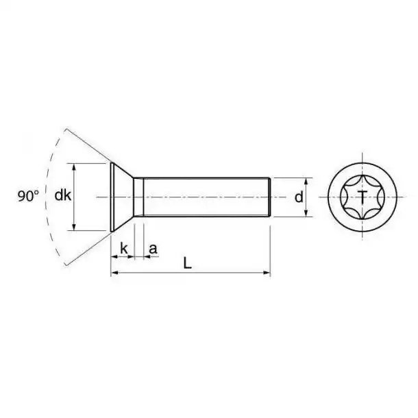 Boite de 25 vis métaux tete Fraiséee Torx diamètre 4mm Longueur 30mm