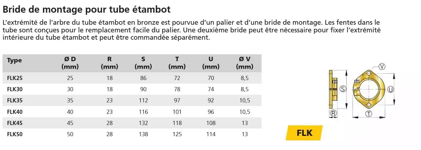 Bride de montage VETUS pour tube étambot en bronze diamètre 45mm
