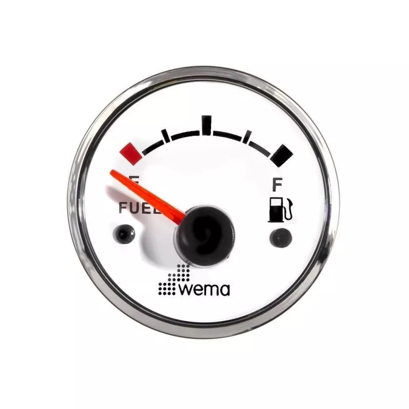 Indicateur de niveau de carburant 52mm 12-24V blanc chromé standard US 240-30 ohms