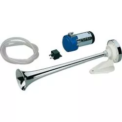 Klaxon air 1 trompe chromé 12V 18A 114 dB 326Hz Longueur 390mm électropneumatique