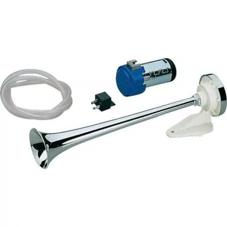 Klaxon air 1 trompe chromé 12V 18A 114 dB 326Hz Longueur 390mm électropneumatique
