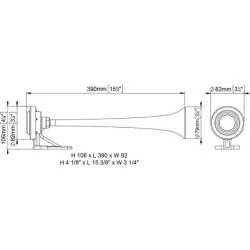 Klaxon air 1 trompe chromé 24V 9A 114 dB 326Hz Longueur 390mm électropneumatique