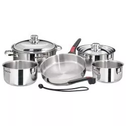 Set de casseroles inox empilables poêle couvercles manches débrochables