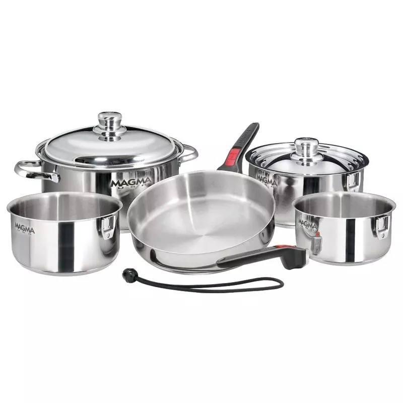 Set de casseroles inox empilables poêle couvercles manches débrochables