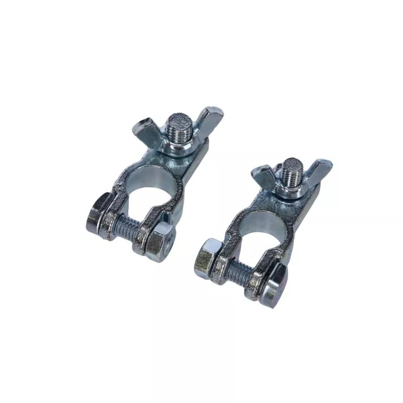 Jeu de cosses batterie papillon en zinc M10 - M8 double serrage - la paire