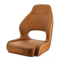 Siège pilote VETUS « Driver » brun cognac – Avant relevable, inox 316, piédestal à glissière