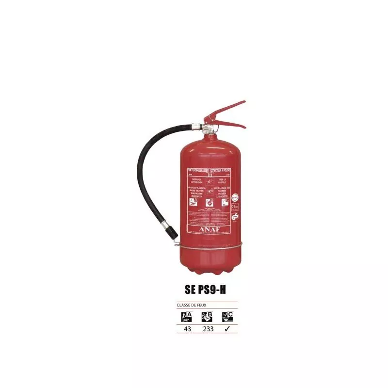 Extincteur à poudre 9 kg ABC avec manomètre – Haute capacité – Certifié EN3 / MED