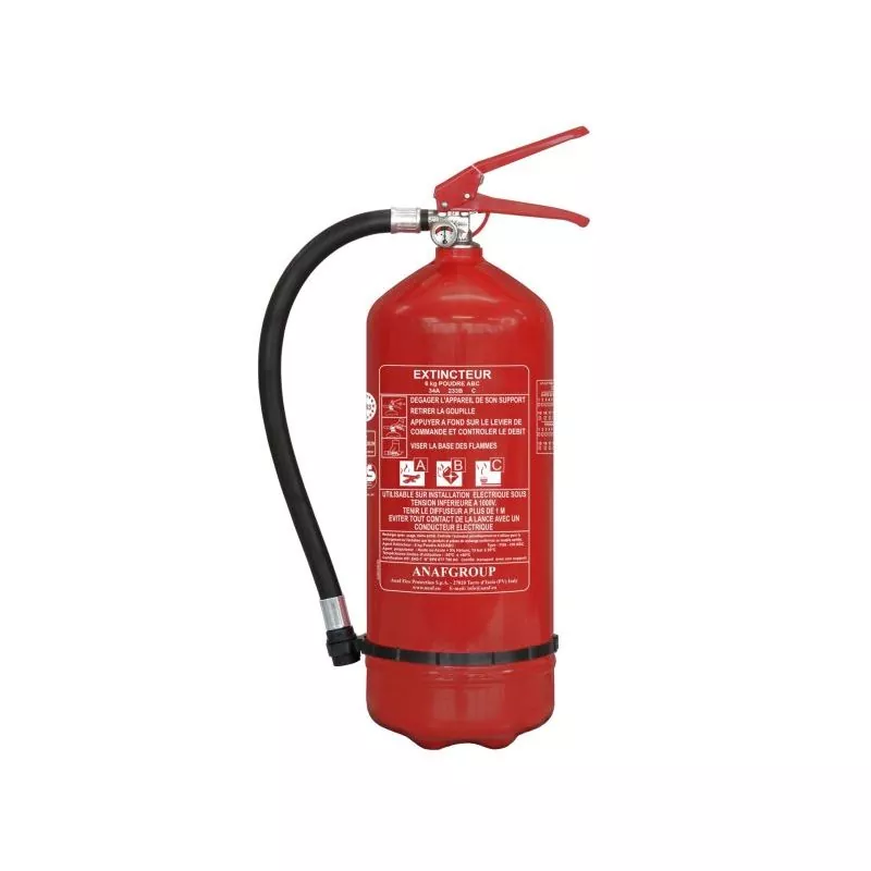 Extincteur à poudre 6 kg ABC avec manomètre – Haute capacité – Certifié EN3 / MED