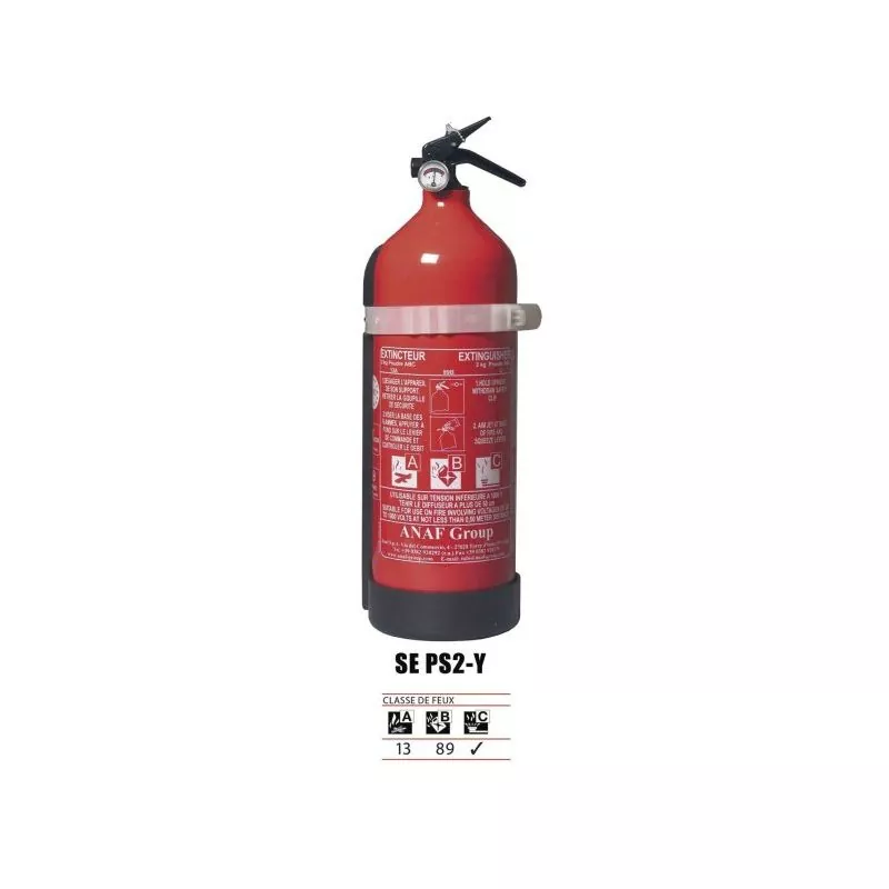 Extincteur à poudre 2 kg ABC avec manomètre – Pression permanente – Certifié EN3 / MED