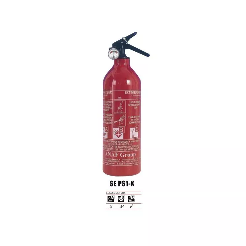 Extincteur à poudre 1 kg ABC avec manomètre – Ultra compact – Certifié EN3 / MED