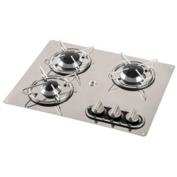 Plaque de cuisson inox compacte 3 feux pour bateau – 470 × 360 mm