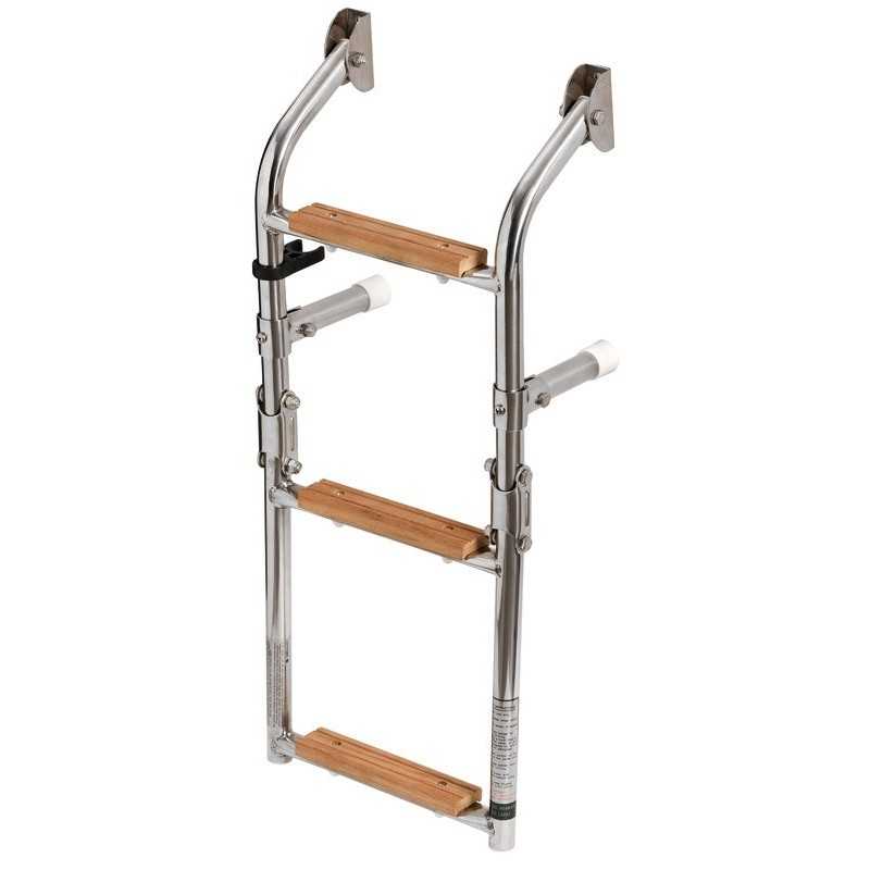 Échelle de bain pliante inox AISI 316 – 3 marches Iroko – 610 mm